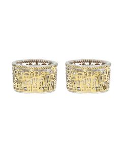 Emanuel Tea Light Holders with Jerusalem Design  (Gold) - Set of 2