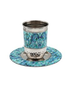 Emanuel Hammered Kiddush Cup - Blue - Abstract