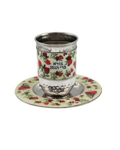 Emanuel Hammered Kiddush Cup - Pomegranates - White