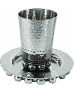 Kiddush Cup and Plate with Beads Silver