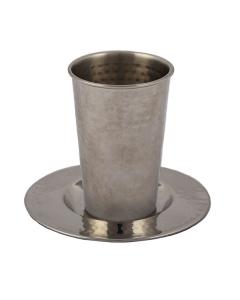 Emanuel Stainless Steel Kiddush Cup & Tray - Hammered