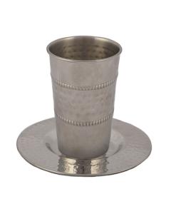 Emanuel Stainless Steel Kiddush Cup & Tray - Middle Stripe