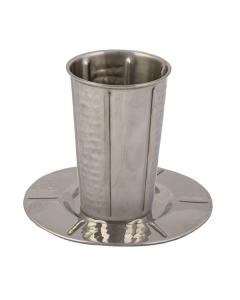Emanuel Stainless Steel Kiddush Cup & Tray - Vertical Stripes