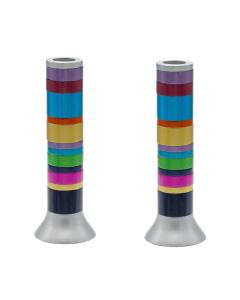 Yair Emanuel Large Anodized Candlesticks -  Full Rings (Multicolor)