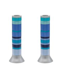 Yair Emanuel Large Anodized Candlesticks -  Full Rings (Blue)