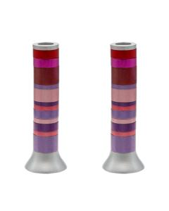 Yair Emanuel Large Anodized Candlesticks -  Full Rings (Reds)
