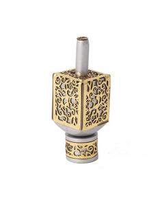 Emanuel Large Anodized Aluminum Dreidel with Metal Cutout - Silver & Brass