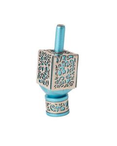 Emanuel Large Anodized Aluminum Dreidel with Metal Cutout  - Turquoise