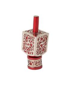 Emanuel Large Anodized Aluminum Dreidel with Metal Cutout - Red