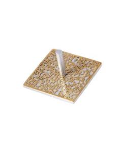 Emanuel Anodized Aluminum Flat Dreidel with Metal Cutout - Jerusalem Silver & Brass