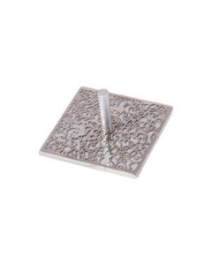 Emanuel Anodized Aluminum Flat Dreidel with Metal Cutout  - Silver