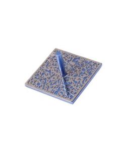 Emanuel Anodized Aluminum Flat Dreidel with Metal Cutout  - Blue