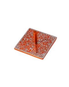 Emanuel Anodized Aluminum Flat Dreidel with Metal Cutout  - Orange