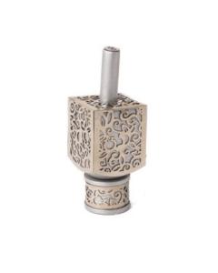 Emanuel Medium Anodized Aluminum Dreidel with Metal Cutout  - Silver