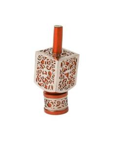 Emanuel Medium Anodized Aluminum Dreidel with Metal Cutout  - Orange