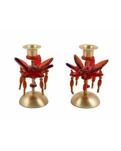 Emanuel Small Poly Candlesticks--Maroon Flower & Beads