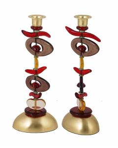 Emanuel Poly Candlesticks 7" - Red Pebbles