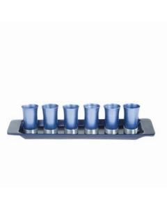 Set of 6 Anodized Aluminum Cups with Tray Blue