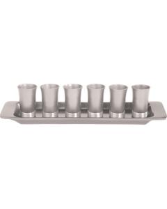 Set of 6 Anodized Aluminum Cups with Tray Silver