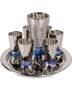 Emanuel Hammered Kiddush Set Cone Shape- Blue Rings