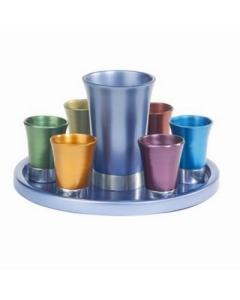 Yair Emanuel Hand Painted Wood Kiddush Fountain Set, 8 Cups - Jerusalem