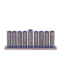 Cylinder Menorah w/ Metal Cutout - Blue - Yair Emanuel Collection
