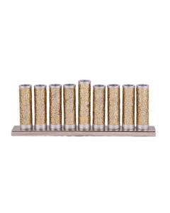 Cylinder Menorah w/ Metal Cutout -Brass & Silver - Yair Emanuel Collection