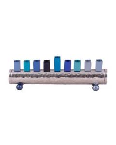 Cylinder Strip Menorah - Blue - Yair Emanuel Collection