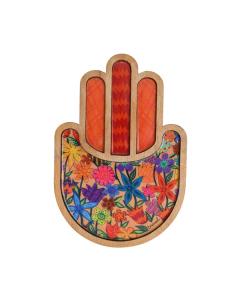 Large Emanuel Wood Hamsa with Flowers