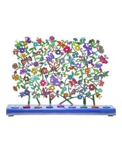 Laser Cut Handpainted Chanukah Menorah - Butterfly