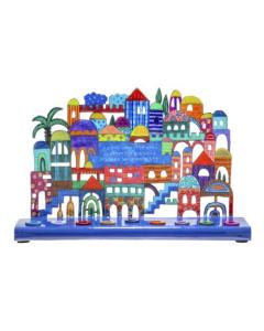 Laser Cut Handpainted Chanukah Menorah - Jerusalem