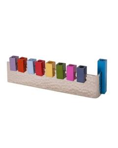 Hammered L Shaped Menorah w/ Anodized Pieces - Colorful - Yair Emanuel Collection