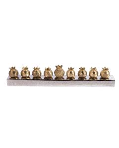 Strip Chanukah Menorah Pomegranates-- Gold - Yair Emanuel Collection