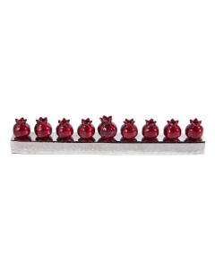 Strip Chanukah Menorah Pomegranates-- Red - Yair Emanuel Collection