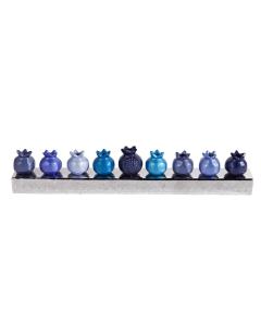 Strip Chanukah Menorah Pomegranates-- Blue - Yair Emanuel Collection