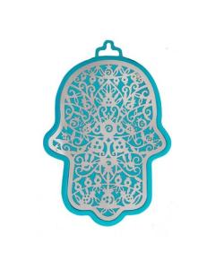 Emanuel Anodized Aluminum Hamsa with Pomegranate Cutout  - Turquoise
