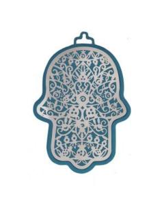 Emanuel Anodized Aluminum Hamsa with Pomegranate Cutout  - Blue