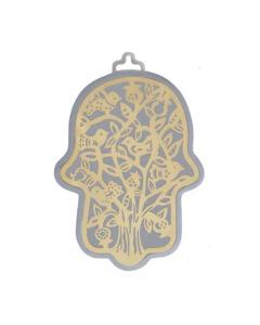 Emanuel Anodized Aluminum Hamsa with Tree Cutout - Brass