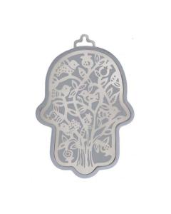 Emanuel Anodized Aluminum Hamsa with Tree Cutout - Silver