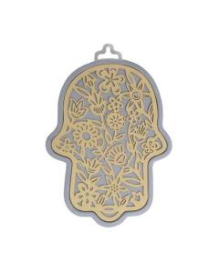 Emanuel Anodized Aluminum Hamsa with Flower Cutout - Brass