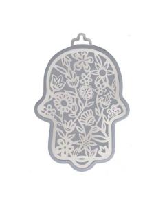 Emanuel Anodized Aluminum Hamsa with Flower Cutout - Silver