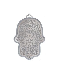 Yair Emanuel Small Anodized Aluminum Hamsa  with Pomegranate Cutout - Silver