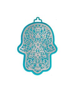 Yair Emanuel Small Anodized Aluminum Hamsa  with Pomegranate Cutout - Turquoise