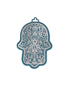 Yair Emanuel Small Anodized Aluminum Hamsa  with Pomegranate Cutout - Blue