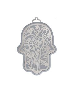 Yair Emanuel Small Anodized Aluminum Hamsa  with Birds Cutout - Silver