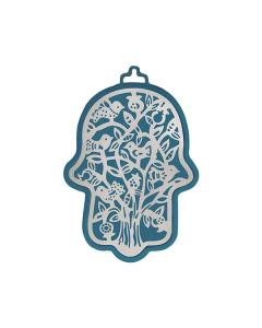 Yair Emanuel Small Anodized Aluminum Hamsa  with Birds Cutout - Blue