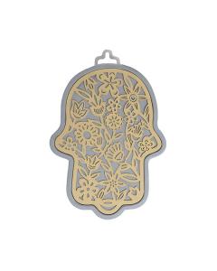 Yair Emanuel Small Anodized Aluminum Hamsa  with Flower Cutout - Brass