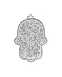 Yair Emanuel Small Anodized Aluminum Hamsa  with Flower Cutout - Silver