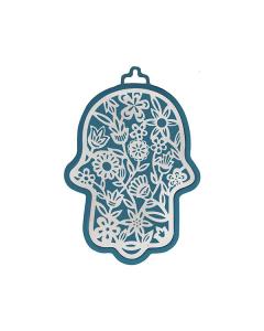 Yair Emanuel Small Anodized Aluminum Hamsa  with Flower Cutout - Blue