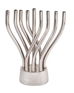 Anodized Flame Menorah-- Silver - Yair Emanuel Collection